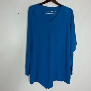 Soft Surroundings Size Medium Blue Cape Draped Stretch Long Sleeve Top Blouse